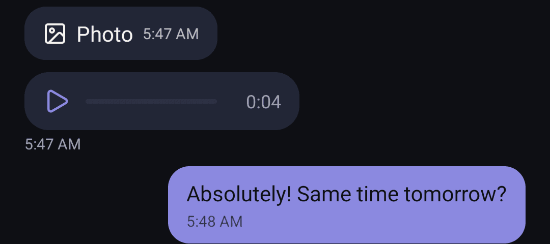 A photo and a voice note shared in a chat